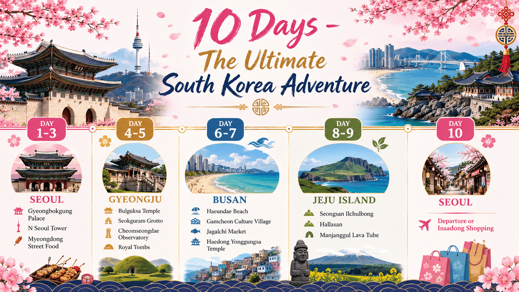 10-day South Korea itinerary covering Seoul, Gyeongju, Busan, and optional Jeju Island