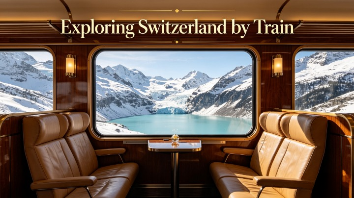 Exploring Switzerland by Train: A Step-by-Step Scenic Route Guide and Cost Management Tips — cover illustration featuring Glacier Express, Bernina Express, alpine scenery, and Swiss rail network planning advice.